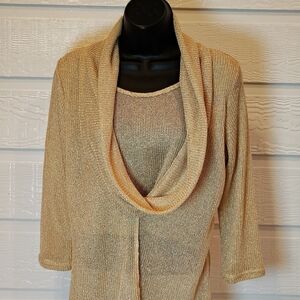 Coco Bianco Women's Small Gold Metallic‎ Cowl Neck Sweater Y2K Grail Art To Wear